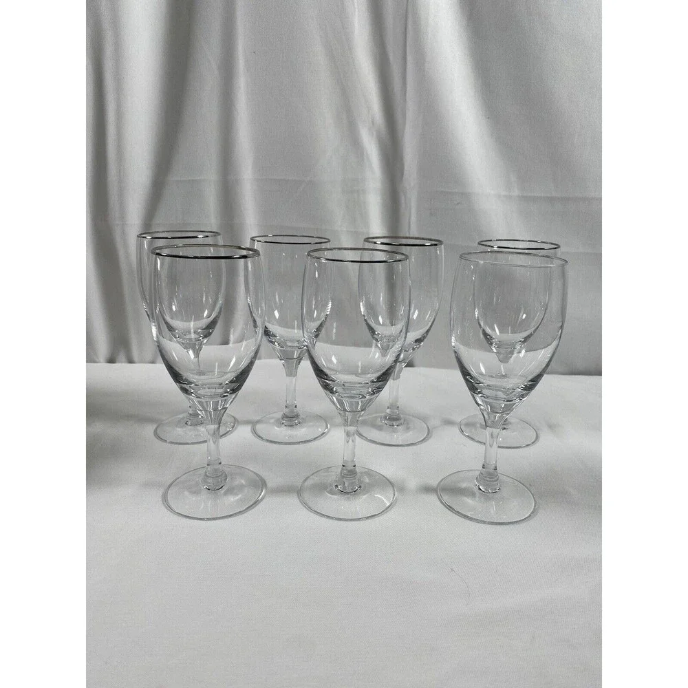 Lot of 4 Fostoria Platinum Rim Crystal Wine Glasse Stemware 6” Tall #699 READ